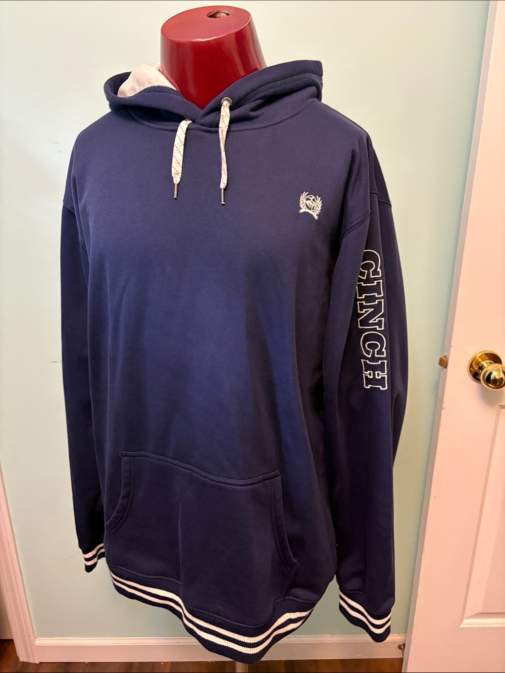 Cinch Navy Pullover Hoodie with White Trim and Logo